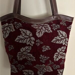 Chic Burgundy and Silver Leaf Tote